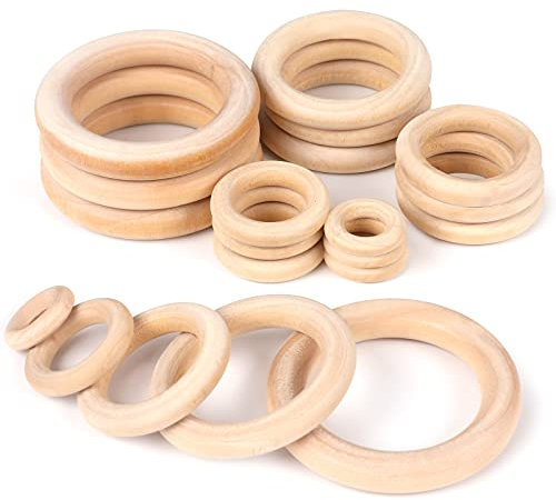 Holzringe, 20 Stück Makramee Holzring Hölzern, Natürlich Holz Ringe, Holzringe Zum Basteln Baby, Upgrade Naturholzringe, Holz Beißringe Kreis für DIY Schmuck, Handwerk (20/30/40/50/60mm)
