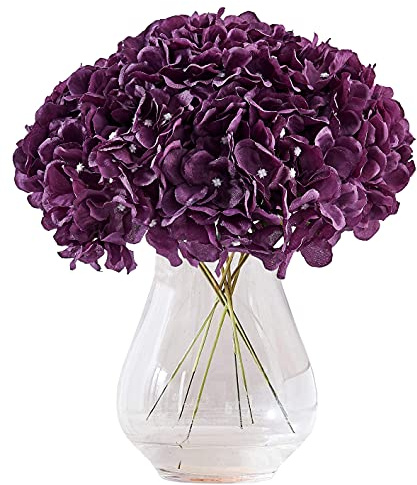 Kislohum Künstliche Hortensien, Seidenblumen mit Stiel, für Hochzeitsgestecke, Brautschau, Blumensträuße, DIY-Blumendekoration, Heimdekoration, 10 Stück, Pflaume