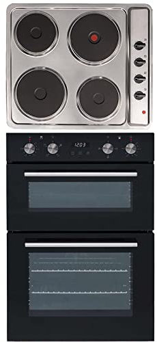 SIA 60cm DO102 Double Electric Built-in Oven, PHP601SS Stainless Steel Solid Plate 4 Zone Easy Clean Side Control Hob
