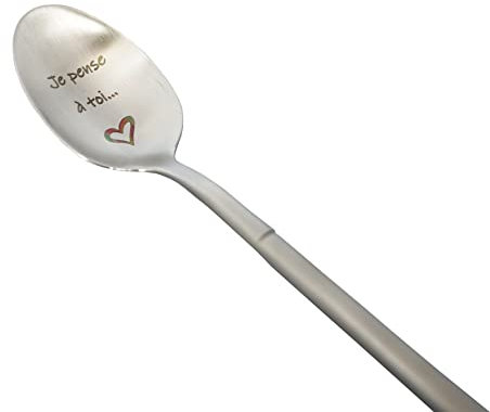 Cucchiaio con messaggio d'amore, idea regalo originale e personalizzato per una festa, Natale o compleanno, cucchiaino da caffè/dessert con scatola da regalo (penso a te)