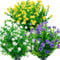 12 Bündel Kunstblumen für Außen, Künstliche Blumen Outdoor Balkonpflanzen, UV Beständige Wetterfest Plastikblumen Deko, Künstliche Blumen für Balkon Garten Balkonkasten Blumenkasten-Weiß Gelb Lila
