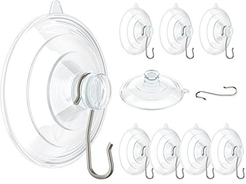 VIS'V Saugnapf-Haken, verbesserte große transparente Saugnäpfe mit Metallhaken, 6,3 cm, abnehmbare Saugnäpfe für Fenster, Glastür, Küche, Badezimmer, Dusche, Wand, 10 Packungen