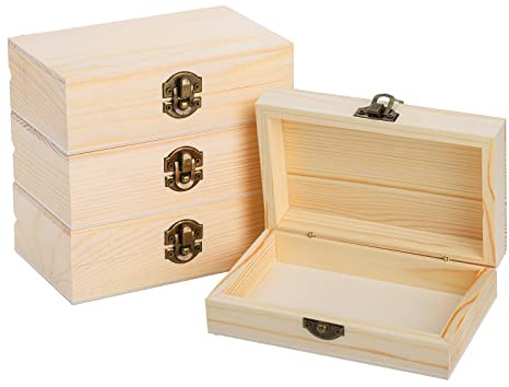 Frcctre 4 Stück unlackierte Holzkiste zum Basteln, 15,2 x 10,2 x 5,1 cm, Aufbewahrungsboxen, Schatztruhe mit Verschlussverschluss, für Bastelarbeiten, Kunst, Schmuckschatulle