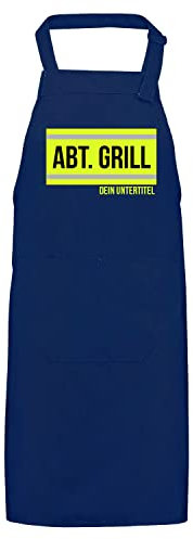 FIREFUN | Feuerwehr-Grillschürze Profi Navy Blau |ABT. GRILL Silberstreifen & Untertitel | personalisierbar Koch-Schürze personalisiert | Feuerwehrmann Feuerwehrfrau