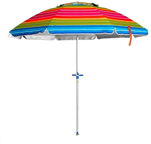 Pincho Sombrilla Playa Grande 200Cm Aluminio Uv50 Ventana Inclinable Varillas Fibra Oxford 8 Varillas Clavafacil Resistente Al Viento Colores Vivos Con Funda