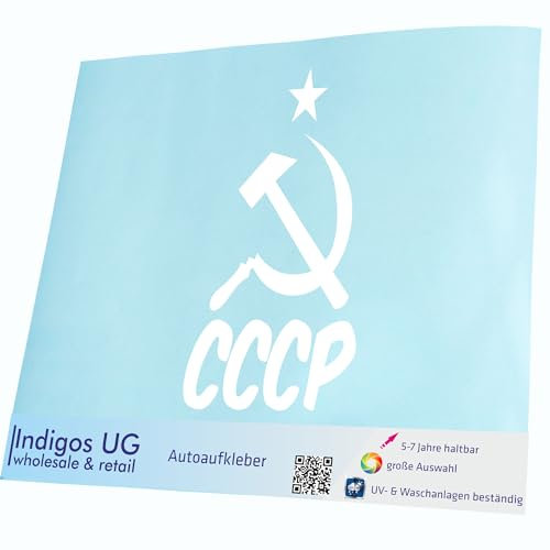 INDIGOS UG Auto Aufkleber CCCP - Hammer und Sichel, Stern - 300x166mm weiß - Selbstklebender Sticker für Auto, Fenster, Bus oder LKW - Tuning
