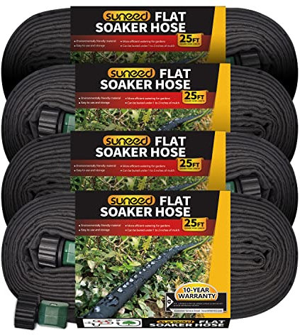 Suneed Confezione da 4 tubi piatti da 6,5 m per aiuole, tubo leggero per irrigazione a goccia da 30,5 m per irrigazione delle piante da giardino, resistenti e facili da installare (6,5 m x 4)