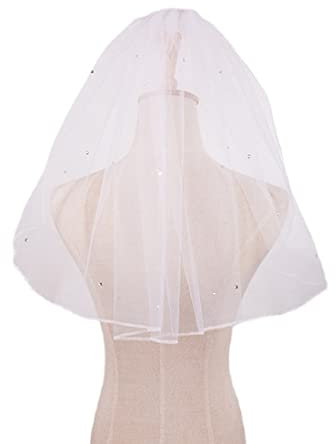 CUHZA Brautschleier,kurzer Kristallschleier Elegante Brauttüll mit Kamm Hochzeitsschleier Hochzeit Kurzschleier für JGA Junggesellinnenabschied Hochzeitsaccessoires Schleier