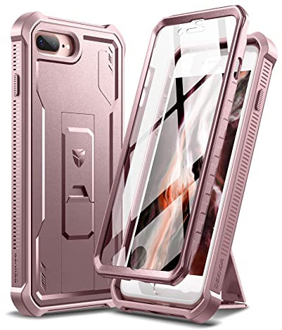 Dexnor for Apple iPhone 7 Plus/8 Plus Case, Built in Screen Protector and Kickstand - Heavy Duty Military Grade Protection, Shockproof Protective Cover - Baby Pink