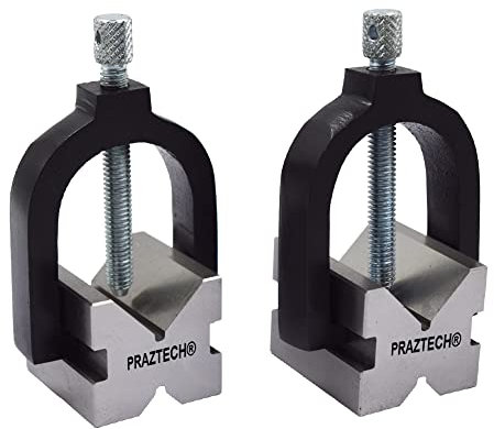 PRAZTECH® Hardened Precision Engineers V Block Clamps Set 45mm x 41mm x 36mm - Vee Blocks Matched Pair | 1 5/8 Wide | Clamping Workholding DIY Tool