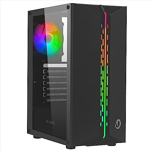 Nuwo Hoder T301 Nero Case ATX per PC Desktop Office Gaming 0.50MM SPCC Ventola ARGB Indirizzabile da 120mm 3*USB3.0/2.0 Frontale ABS con Strip LED e Pannello Laterale in Vetro Temperato
