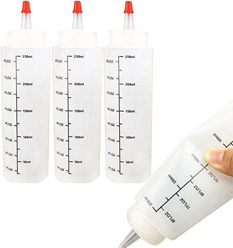 Wudaizhi 3 Stück Plastikflaschen mit Kappen Quetschflaschen Gewürzspender Ketchup-Flaschen für Drip Cake Sauce Würze Salatdressing