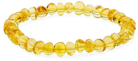 Amber by Mazukna Natural Yellow Baltic Amber Bracelet for Women and Men – Stretch Wristband with Polished Beads, Lightweight Unisex Jewelry Gift for Daily and Casual Wear (Yellow)