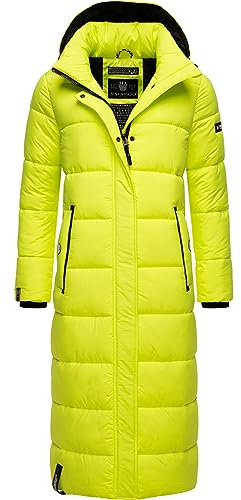 Navahoo Damen Wintermantel warmer Steppmantel lang mit abnehmbarer Kapuze Isalie Neon Green Gr. M