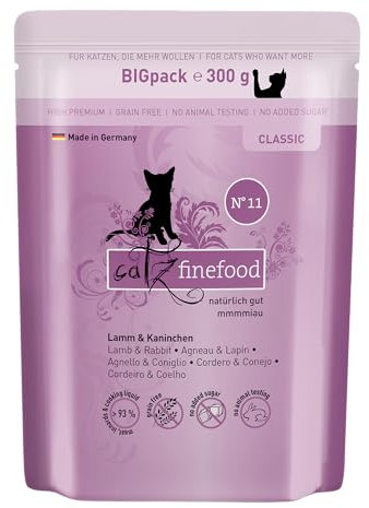 catz finefood N° 11 Lamm & Kaninchen Feinkost Katzenfutter nass, Premium Nassfutter für Katzen ohne Getreide und Zucker mit hohem Fleischanteil (6 x 300g Beutel)