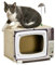 PawHut TV-Shaped Cardboard Cat House with Scratcher, Catnip, Toy Rat