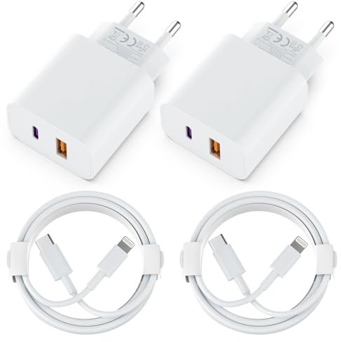 [Apple MFi Certified] Handy Ladegerät,2 Pack 2Port PD/QC Schnellladegerät mit Lightning Ladekabel 2M,USB A+C Mehrfach Ladegerät mit Schnellladekabel für iPhone 15/14/13/12/11/Samsung/Android usw
