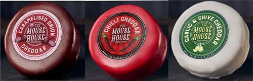 The Mouse House Cheese selection Box Including-Garlic & Chive Cheddar Cheese -Caramelised Onion Cheddar Cheese- Chilli Cheddar Cheese