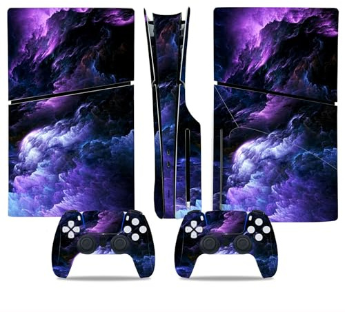 Purple Clouds Film autocollant compatible avec console PS5 Slim Disc | Autocollant en vinyle pour manette de jeu