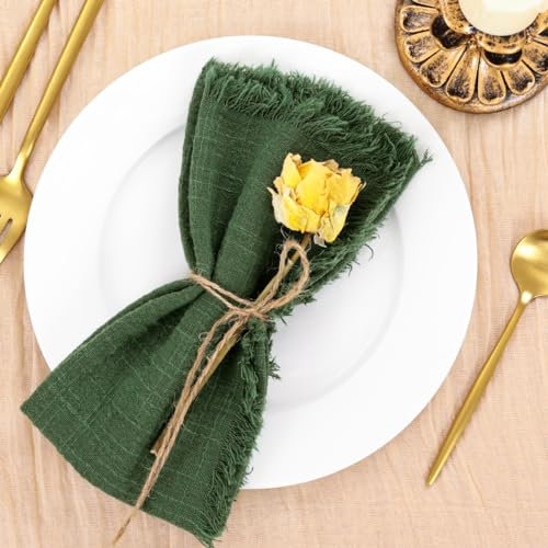 Socomi Set mit 12 Leinenservietten, grün, Ostern, Frühling, Stoffservietten, waschbar, Baumwolle, Dinnerservietten, Fransen, 43,2 x 43,2 cm, für Hochzeit, Party, Brautparty, Babyparty, Geburtstag,