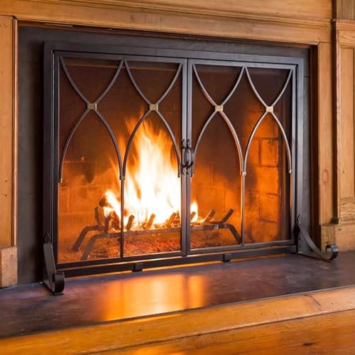 Miuxe Pantalla para Chimenea con Puertas para Chimenea De Leña, Cubierta para Chimenea a Prueba De Viento De Un Solo Panel, Dispositivo De Protección contra Chispas Resistente Al Calor