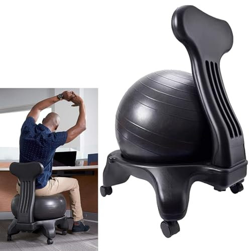 NUNETH Balance Ball Stuhl Ergonomischer Bürostuhl Yoga-Ballstuhl Schwarz, Gleichgewichtsball-Haltungsstuhl für Erwachsene und Jugendliche mit Fußpumpe, Heimgymnastik-Gymnastikballstuhl, Rollhocker
