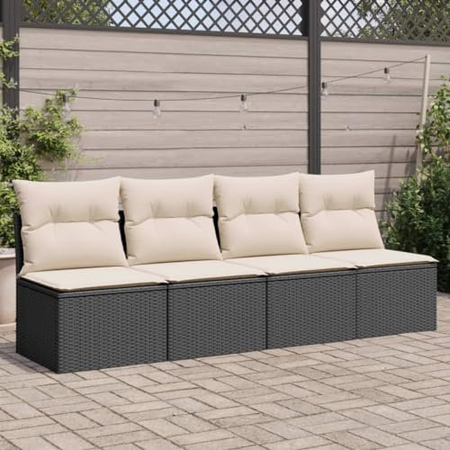 Tidyard Gartensofa mit Kissen 4-Sitzer-Gartensofa Lounge Sofa Ecksofa Gartenbank Sitzgruppe Gartenmöbel Lounge Sitzbank Outdoor Sofa,Loungesofa Gartenset Gartenbank Schwarz Poly Rattan-245