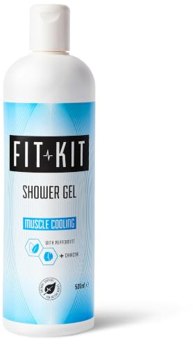Fit Kit Muscle Cooling Sports Shower Gel, 500ml Bottle | Post Workout Body Wash Infused with Peppermint Oil & Charcoal for Recovery from Muscle Soreness & to Cool Down after the Gym | Toiletries Gift