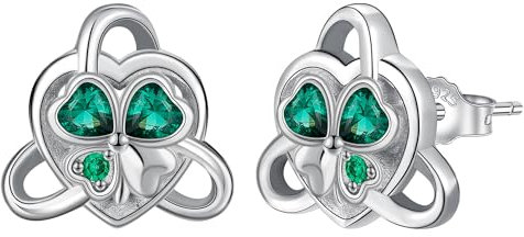 Yinsen Kleeblatt Ohrringe für Damen 925 Sterling Silber Herz Zirkonia Ohrstecker Schmuck Geschenk für Mädchen Frau Mutter Tochter
