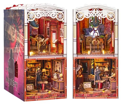 Cuteefun Book Nook DIY Holzbausatz, DIY Miniatur Puppenhaus Bausatz für Erwachsene zu Bauen, Hölzerne Buchstütze Regal einfügen, Geburtstag Valentinstag Weihnachten Geschenk(Mysteriöser Detektiv)