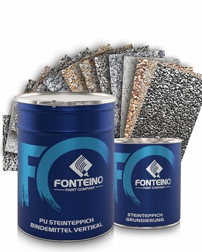 Steinteppich Set vertikal Marmorkies für Wand Sockel Treppe (25KG Grigio Cenere 1-4mm + 3KG PU Wandbindemittel + 1KG Grundierung)