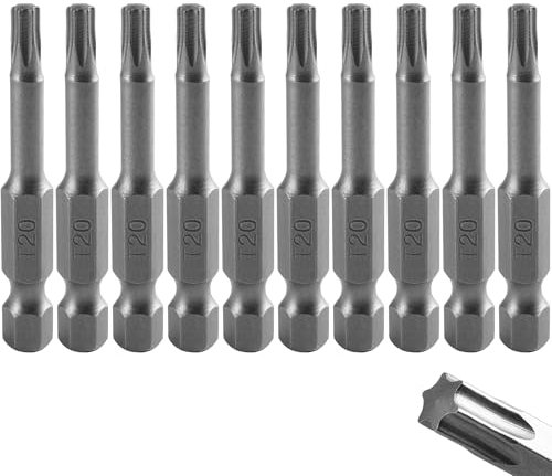10 Stück T20 Torx Bit 50mm Lang, 1/4 Zoll Sechskantschaft Lange Torx Bit Satz, S2 Stahl, Schraubendreher-Set