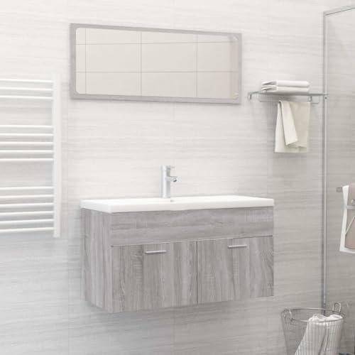 waschtisch 35 cm tief mit unterschrank,badmöbel Set mit waschbecken,2-TLG. Badmöbel-Set Grau Sonoma HolzwerkstoffIdeal für Bäder, wo sie gebraucht Wird