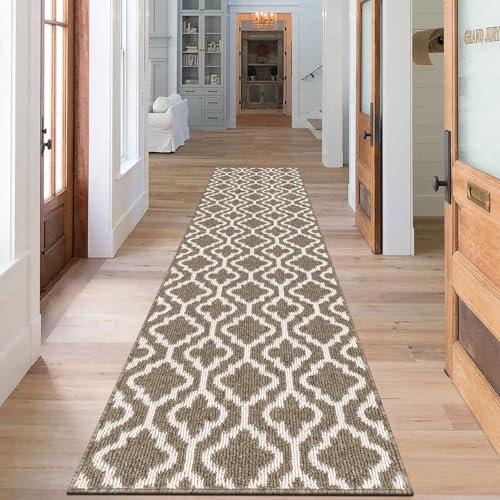 SHACOS Langer Teppich Läufer Flur rutschfest, 60x240 cm, Teppichläufer Flur Modern Flurläufer Lang, Küchenteppich Waschbar, Teppich Läufer für Flur, Eingang, Küche, Braun