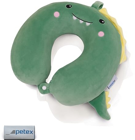 Petex Nackenhörnchen Nackenkissen Nackenstütze Reisekissen mit Memory Foam, ca. 32 x 30 cm, Kinder, Drache