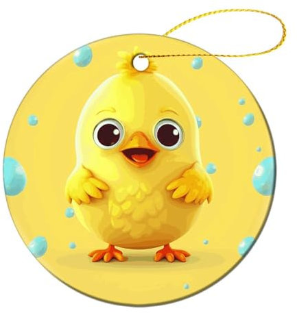 Keramik-Ornamente, Weihnachtsdekoration, Keramik-Anhänger, Herbstbaumschmuck und Ornamente, Neujahrs-Ornamente, gelbes Huhn-Druck, Weihnachtsbaumschmuck