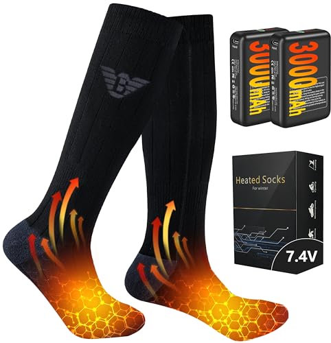Heated Socks Men Women - 7.4V 3000mAh Rechargeable Electric Socks for Camping Fishing Cycling Skiing(Size: M-XL)