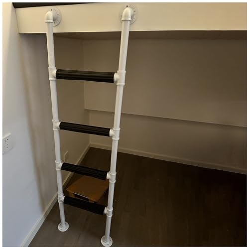 ASumPio Heavy Duty Bunk Bed Ladder with Rungs Pad, Tree Climbing Ladder Basement Emergency Escape Ladder, Wrought Iron Attic Ladder 4 5 6 7 Feet Tall,White-82inch/6.8ft/208cm H