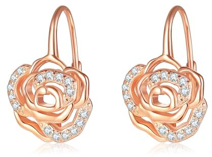 DAYLINLOVE Rose Earrings 925 Sterling Silver Rose Gold Flower Rose Leverback Earring Simple Fashion Rose Jewelry Birthday Gifts for Women