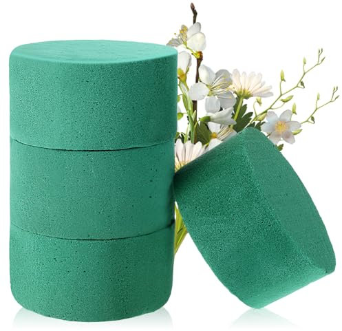 Gjinxi 4 Stück Runde Blumensteckschaum Nasssteckschaum Set Steckschwamm für Steckmasse Blumenarrangements Floristenschaumstoffzubehör für Hochzeitsgangblumen-Partydekoration (12 × 4 cm)