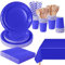 PYAILI Anniversaire Vaisselle de fete 169 Pièces Bleu Joyau Party Assiettes en Papier Set Assiettes de Fête Papier Tasses Serviettesr, pour Barbecue les Fêtes les Pique-niques -24 Invités