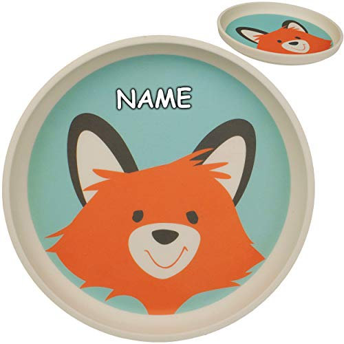 alles-meine.de GmbH Kunststoff - Teller - Fuchs & Waldtiere - inkl. Name - BPA frei - Kunststoffgeschirr - Kunststoffteller - Kinderteller - Kindergeschirr - Geschirr Bamboo für ..