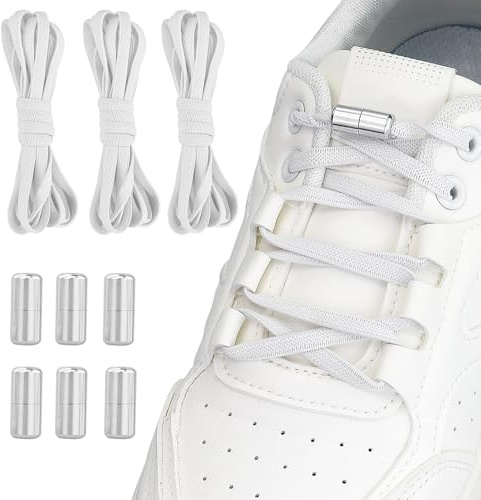 JRSHIRLEYLTD 3 pares de cordones elásticos sin ataduras, cordones de goma de alta calidad, cordones elásticos para zapatillas de deporte, zapatillas de correr (blanco), Blanco, 6mm x 1m