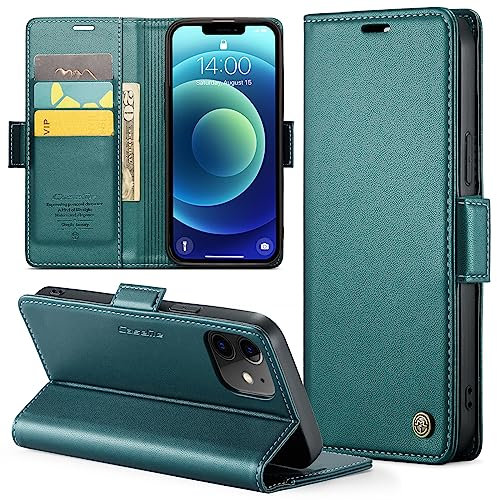 Rerzoiro Cover per iPhone 12/12 Pro Custodia Portafoglio [Blocco RFID] Premium Pelle PU Wallet Case Flip Libro con Porta Carte Slot Supporto Flip Case per iPhone 12/12 Pro, Blu-verde