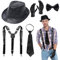 Glitzer Accessoires Herren, Glitzer Kostüm Herre, mit Krawatte, Pailletten Herrenhut Handschuhe, Hosenträger, Fliege, Glitzer Outfit Herren für Fasching Party Dance Performence