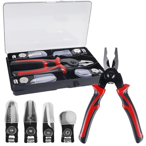 5 in 1 Kombizange, 8 Zoll Multifunktion Zangen Set, Austauschbar Crimpzangen Set mit Aufbewahrungsbox Zum Crimpen, Kombinationszange Set, Drahtschneider Zange für Heimwerker, Profis, DIY, Reparatur