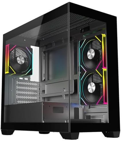 PC Gaming Case, Tempered Glass mATX Tower Case, Glass Panels, Micro ATX Tower Case With 3 x 120mm Infinity ARGB Fans (Black)