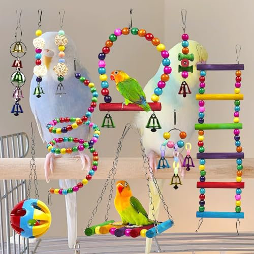 UUE Vogel-Papageien-Spielzeug, zum Aufhängen 10 Stück Vogelkäfig-Zubehör, Spielzeug, Barsch, Leiter, Kauspielzeug, Hängematte für Sittiche, Liebesvögel, Finken und andere kleine Haustiere