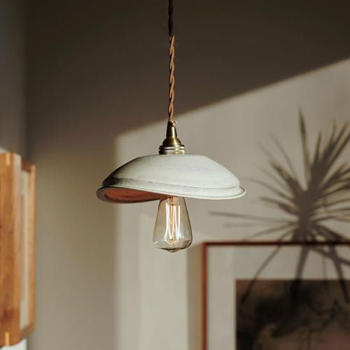 WLBHWL Modern Length Adjustable Hanging Dining Room Ceramic Pendant Light, One-Light Wabi-sabi Style Ceramic Shade Pendant Lighting Fixture With Solid Wood Cord Adjuster