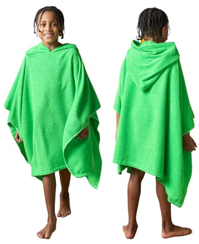Brentfords Childrens Beach Towels Poncho, Oversized Beach Towel Kids Poncho Towel for Swimming Beach Pool Travel Kids Changing Robe Hooded Towel Lightweight Privacy, Neon Green